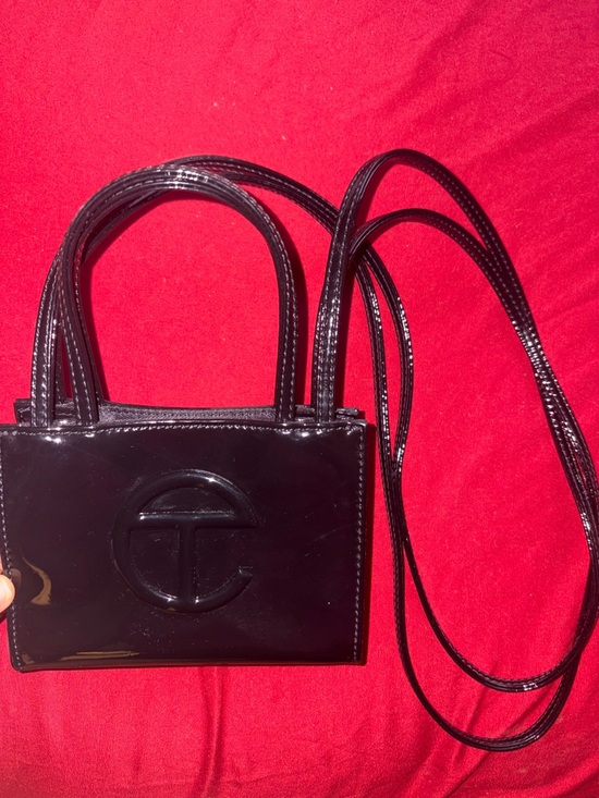 Telfar Handbags - Telfar Black Patent Mini Shopping Bag Crossbody